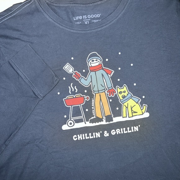 Life is Good Crusher Chillin & Grillin Long Sleeve Crew Neck T-Shirt Mens Sz XL - Picture 1 of 8